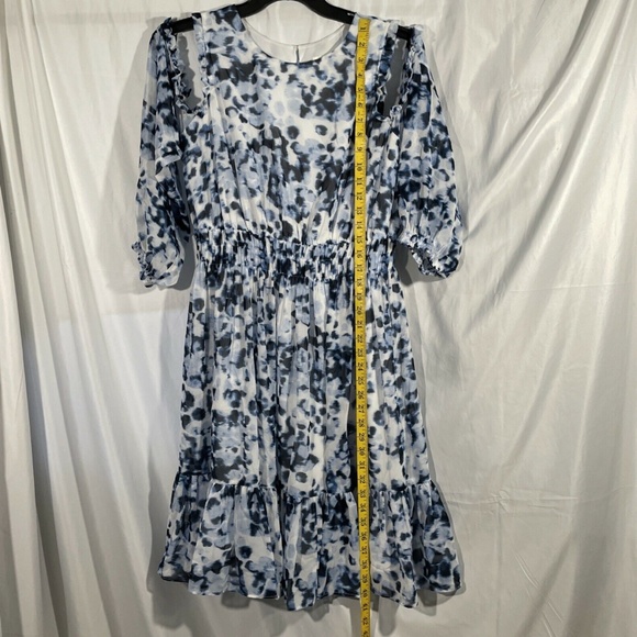 NEW Eliza J [‎ PLUS 16W ] Leopard Print Cold-Shoulder A-line Dress in White - Picture 7 of 16